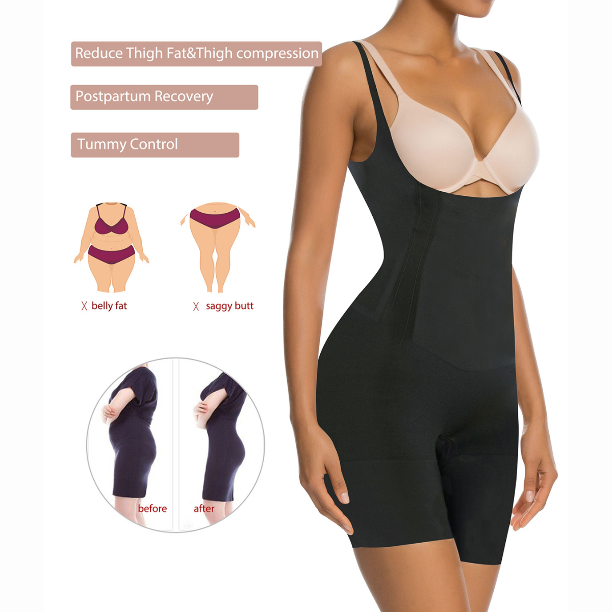 One-Piece Seamless Core-Sculpting Open-Bust Shorts Bodysuit
