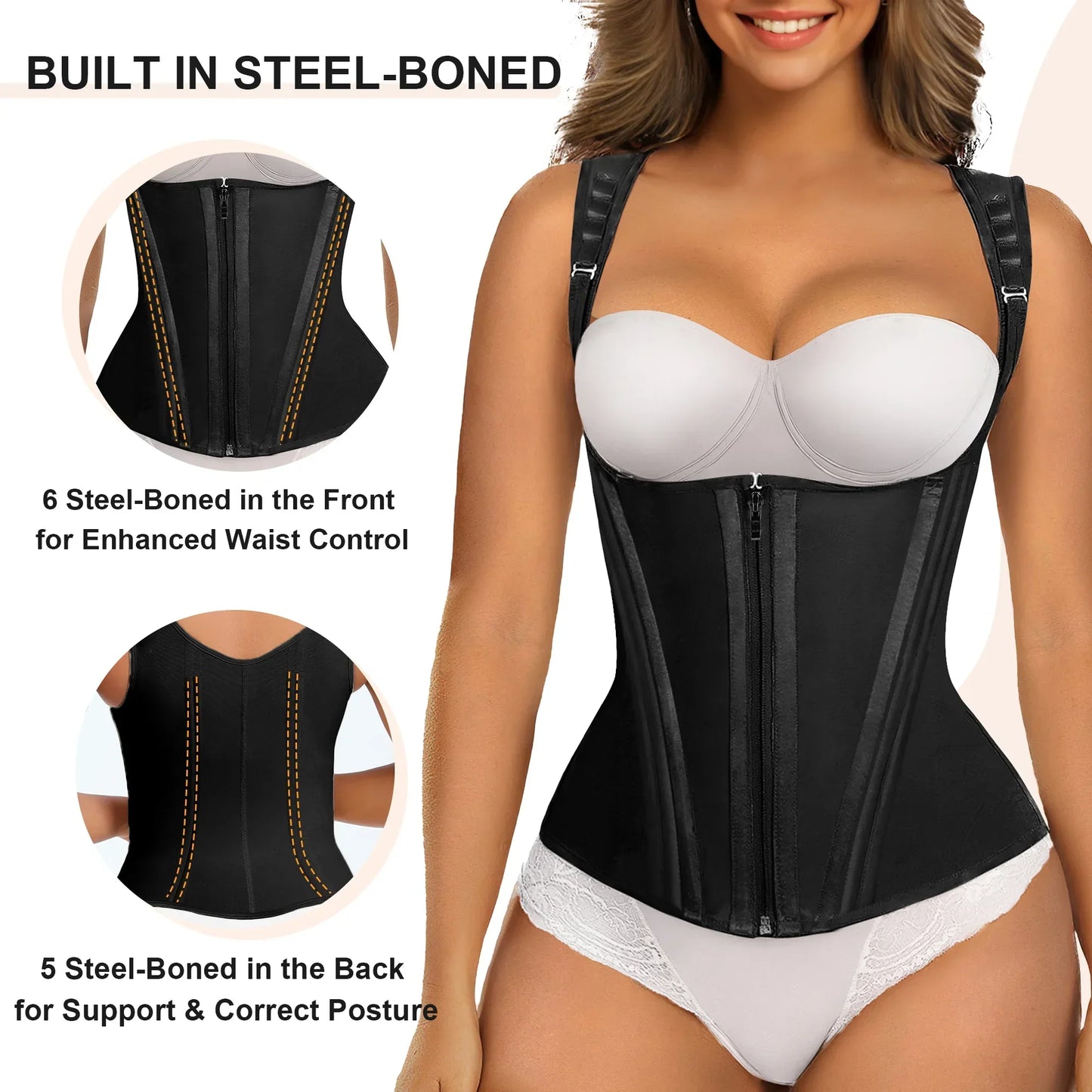 15 Flexible Steel Bones Sport Waist Trainer with Shoulder Straps